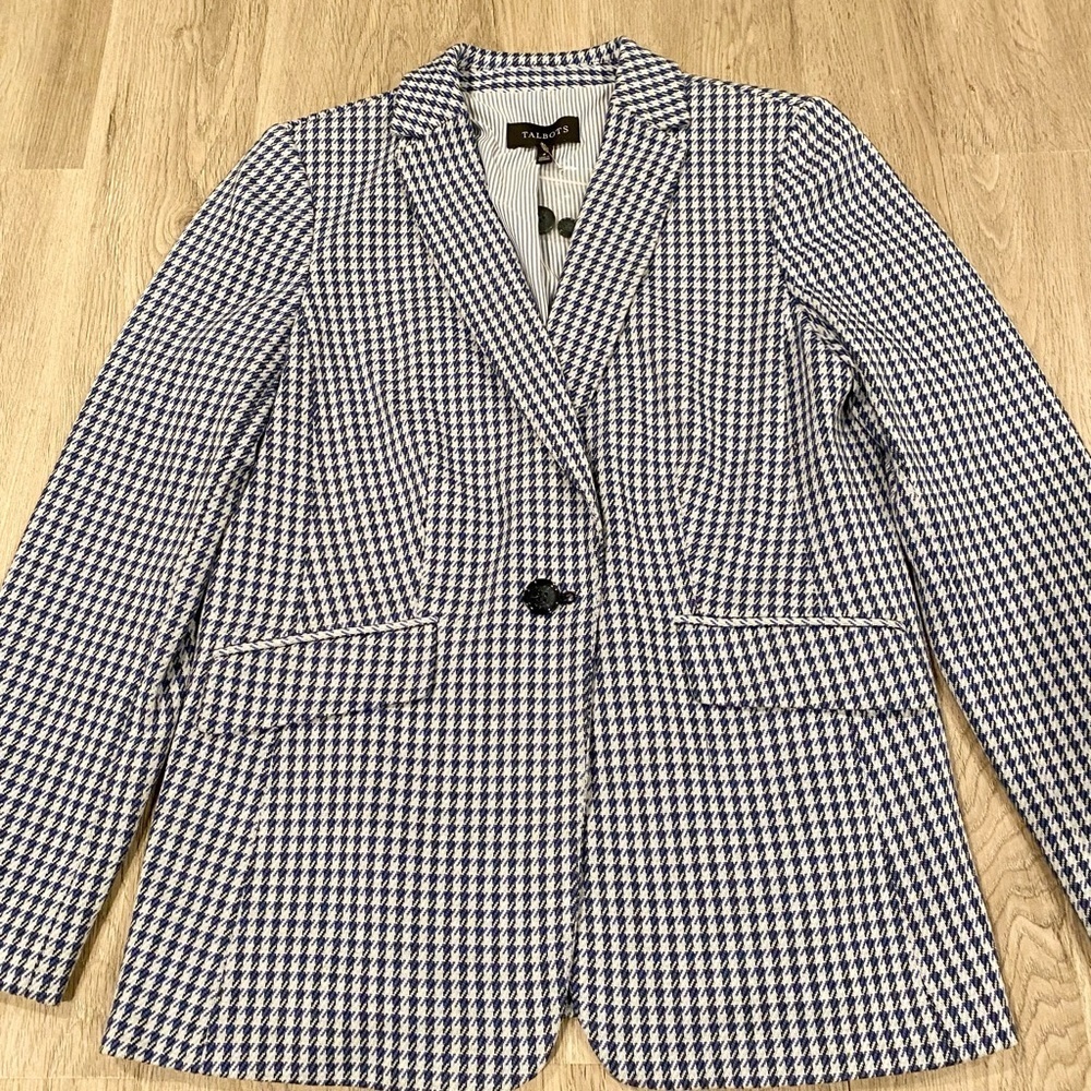 Talbots Blue Houndstooth‎ Cotton Blazer 8 - Picture 4 of 7